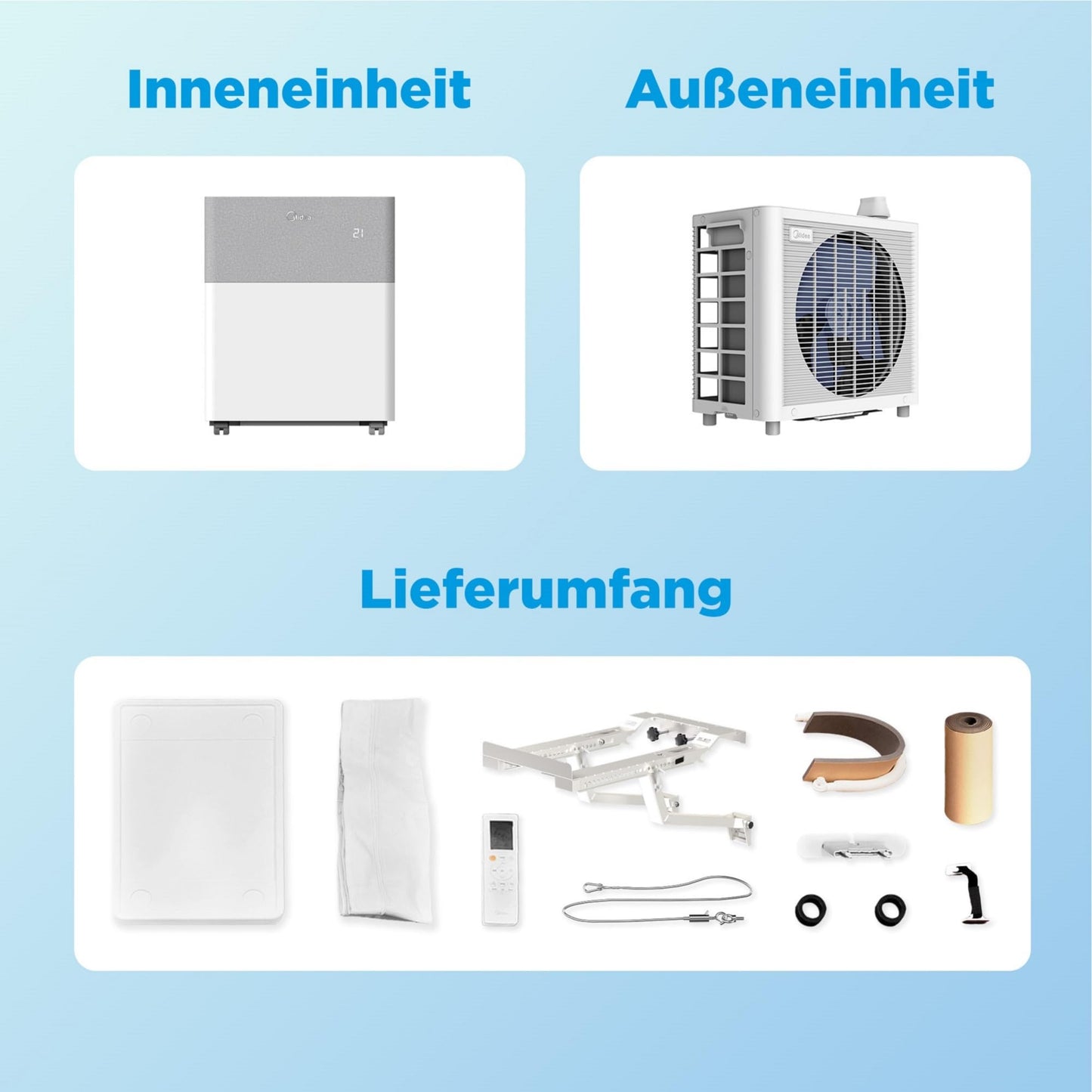 Midea Portasplit Klimaanlage, Mobile Wärmepumpe, Kühlen A++/Heizen A+, 12000 BTU 3, 5kW, für Räume bis zu 42 m² / 105 m³, nur 39 dB(A) im Silent-Modus