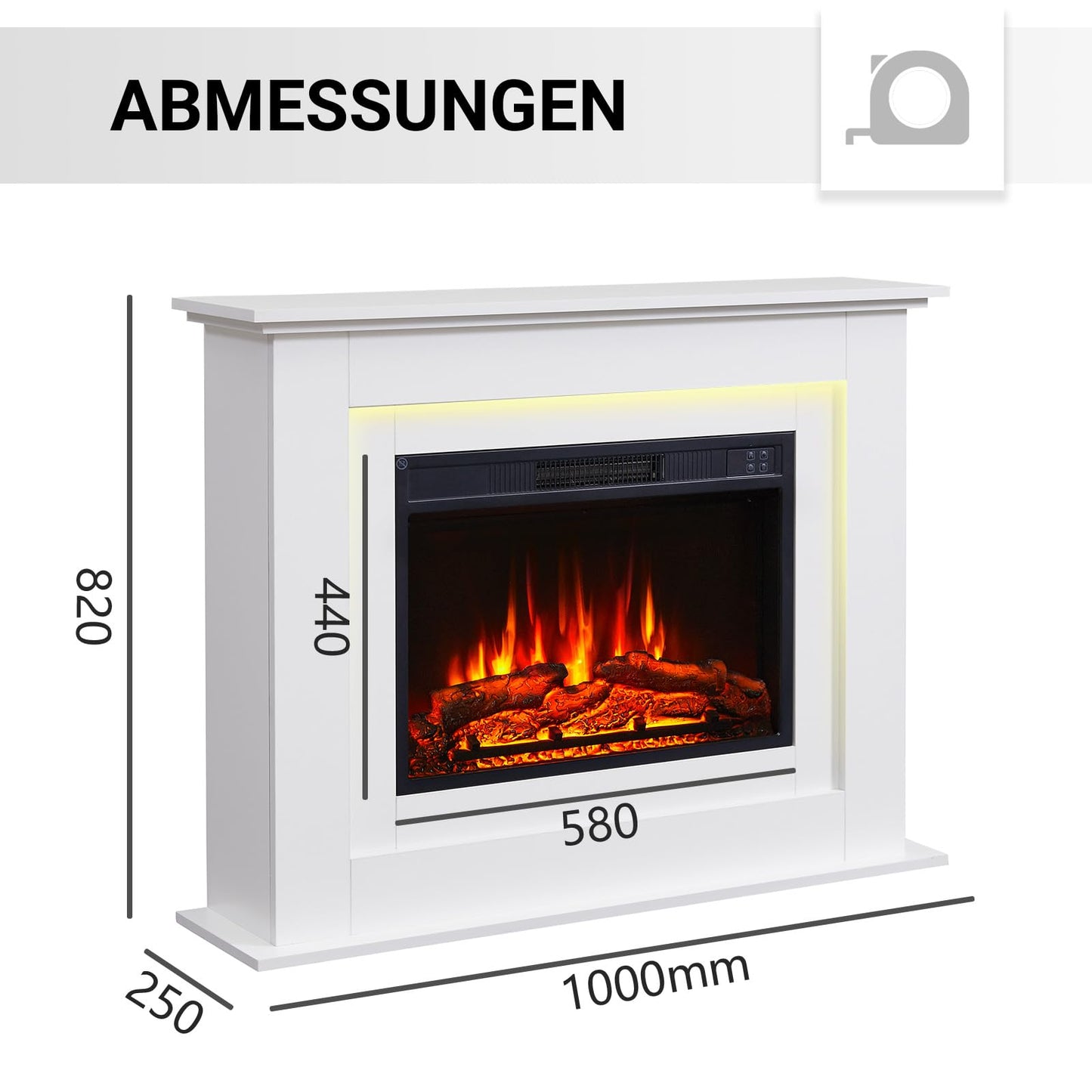 BALDERIA Finn Elektrokamin - Standkamin mit Heizung 2000 W, realistischer 3D-Flammeneffekt, Ambientebeleuchtung, Fernbedienung, Timer, Thermostat - Weiß