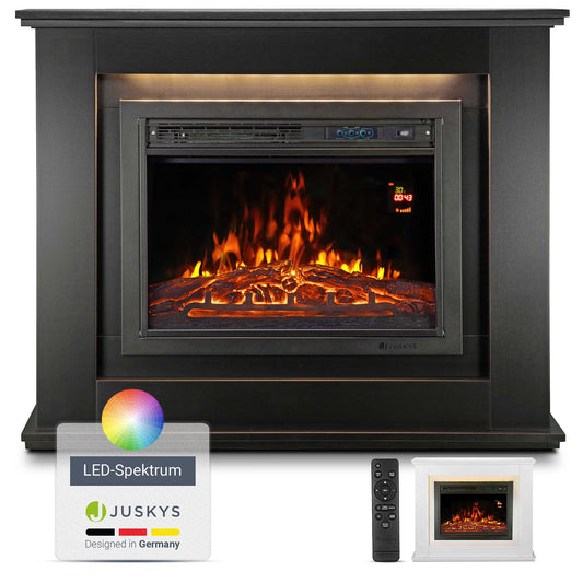 Juskys Elektrokamin 1000/2000 W mit Heizung, Kaminfeuer, Flammeneffekt, Fernbedienung, LED Beleuchtung & Timer - Elektrischer Kamin Standkamin schwarz