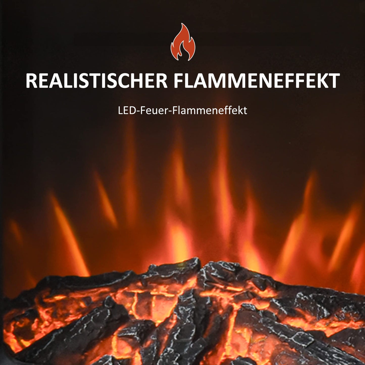 HOMCOM Elektrokamin mit Heizung, elektrischer Kamin mit LED Flammeneffekt, 1000 W/2000 W Dekokamin mit Thermostat, elektrisch Kaminfeuer Kaminofen, Schwarz