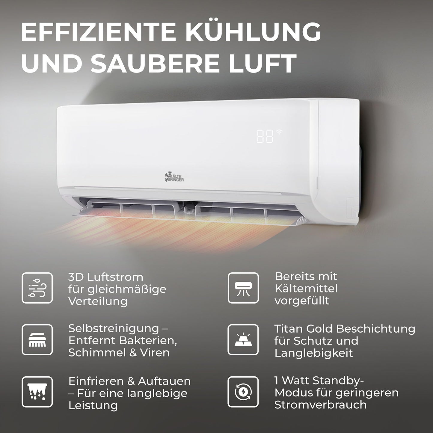 Kältebringer Split Klimaanlage - 12000 BTU (3,5 kW) - Klimagerät mit Heizfunktion, WiFi & App, bis 55qm, sehr leise - Set mit 5m Kupferleitung, Kältemittel R32, Montagematerial, Wandhalterung