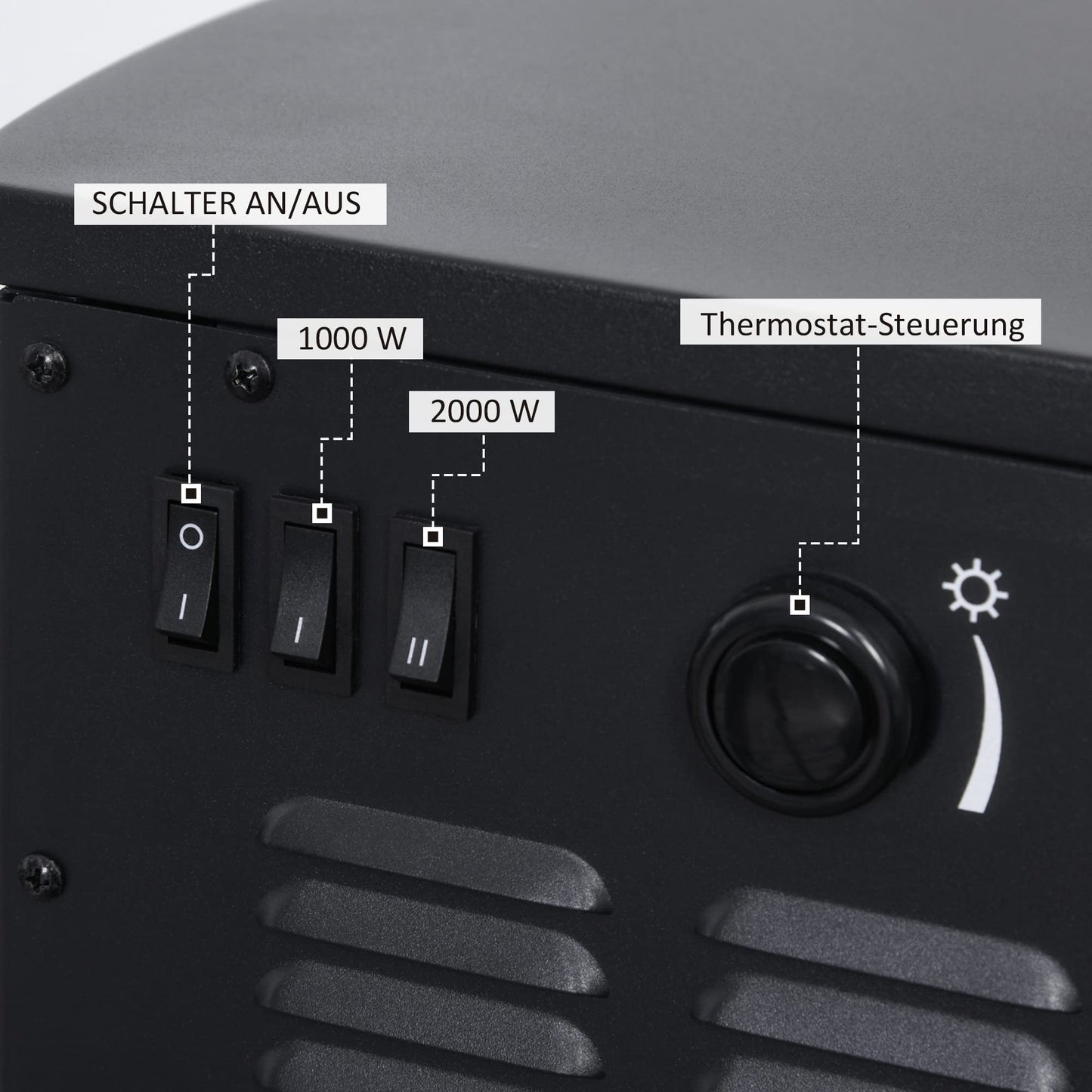 HOMCOM Elektrokamin mit Heizung, elektrischer Kamin mit LED Flammeneffekt, 1000 W/2000 W Dekokamin mit Thermostat, elektrisch Kaminfeuer Kaminofen, Schwarz