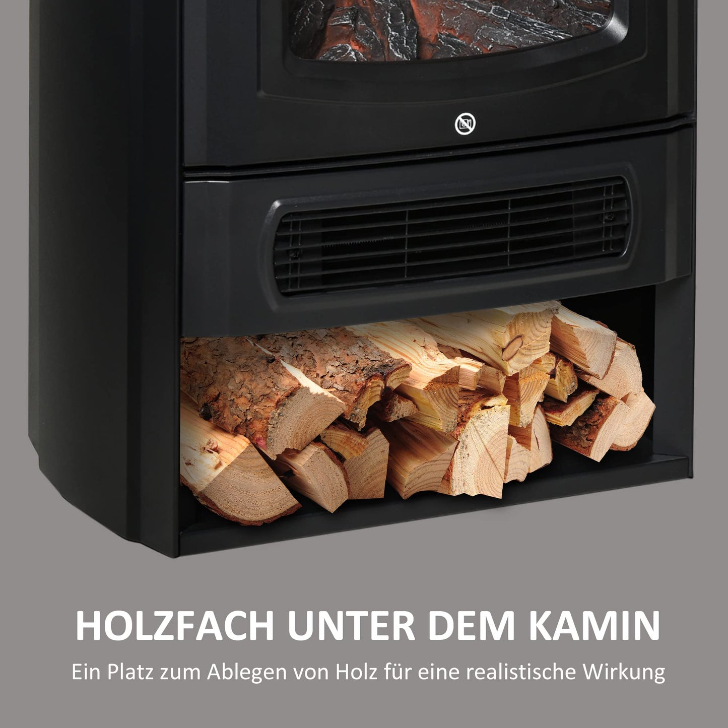HOMCOM Elektrokamin mit Heizung, elektrischer Kamin mit LED Flammeneffekt, 1000 W/2000 W Dekokamin mit Thermostat, elektrisch Kaminfeuer Kaminofen, Schwarz