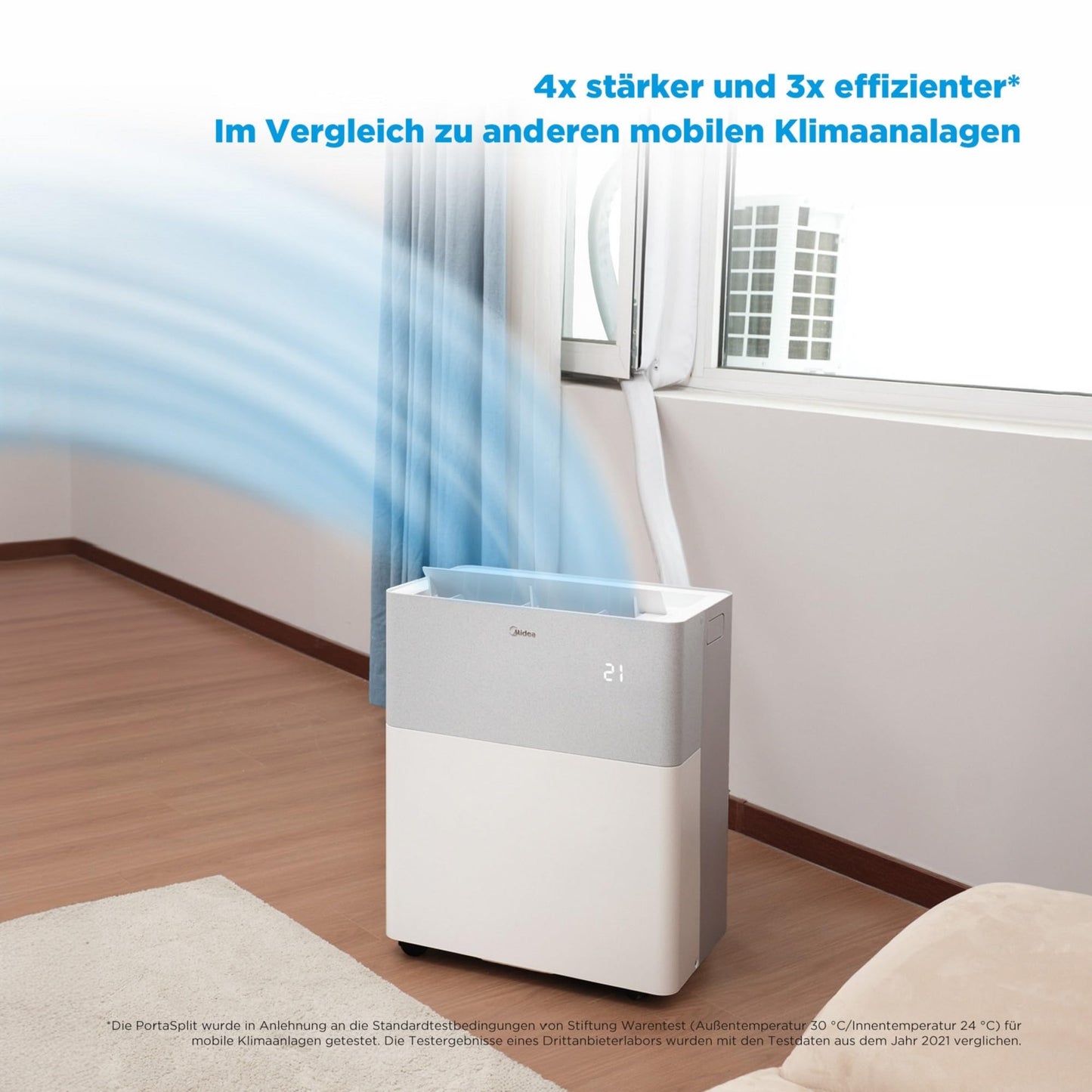 Midea Portasplit Klimaanlage, Mobile Wärmepumpe, Kühlen A++/Heizen A+, 12000 BTU 3, 5kW, für Räume bis zu 42 m² / 105 m³, nur 39 dB(A) im Silent-Modus