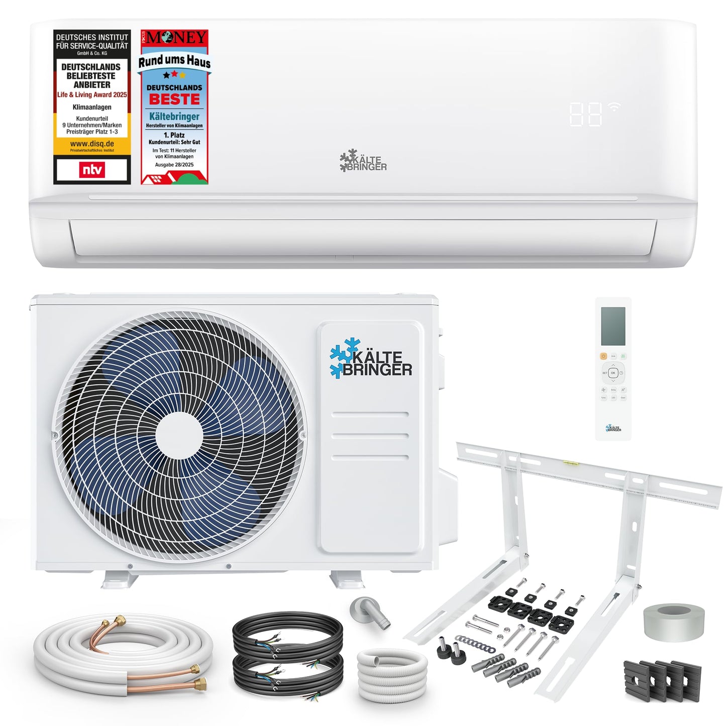 Kältebringer Split Klimaanlage - 12000 BTU (3,5 kW) - Klimagerät mit Heizfunktion, WiFi & App, bis 55qm, sehr leise - Set mit 5m Kupferleitung, Kältemittel R32, Montagematerial, Wandhalterung