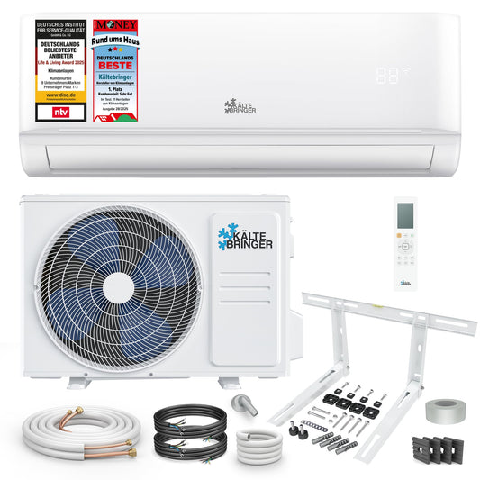 Kältebringer Split Klimaanlage - 12000 BTU (3,5 kW) - Klimagerät mit Heizfunktion, WiFi & App, bis 55qm, sehr leise - Set mit 5m Kupferleitung, Kältemittel R32, Montagematerial, Wandhalterung