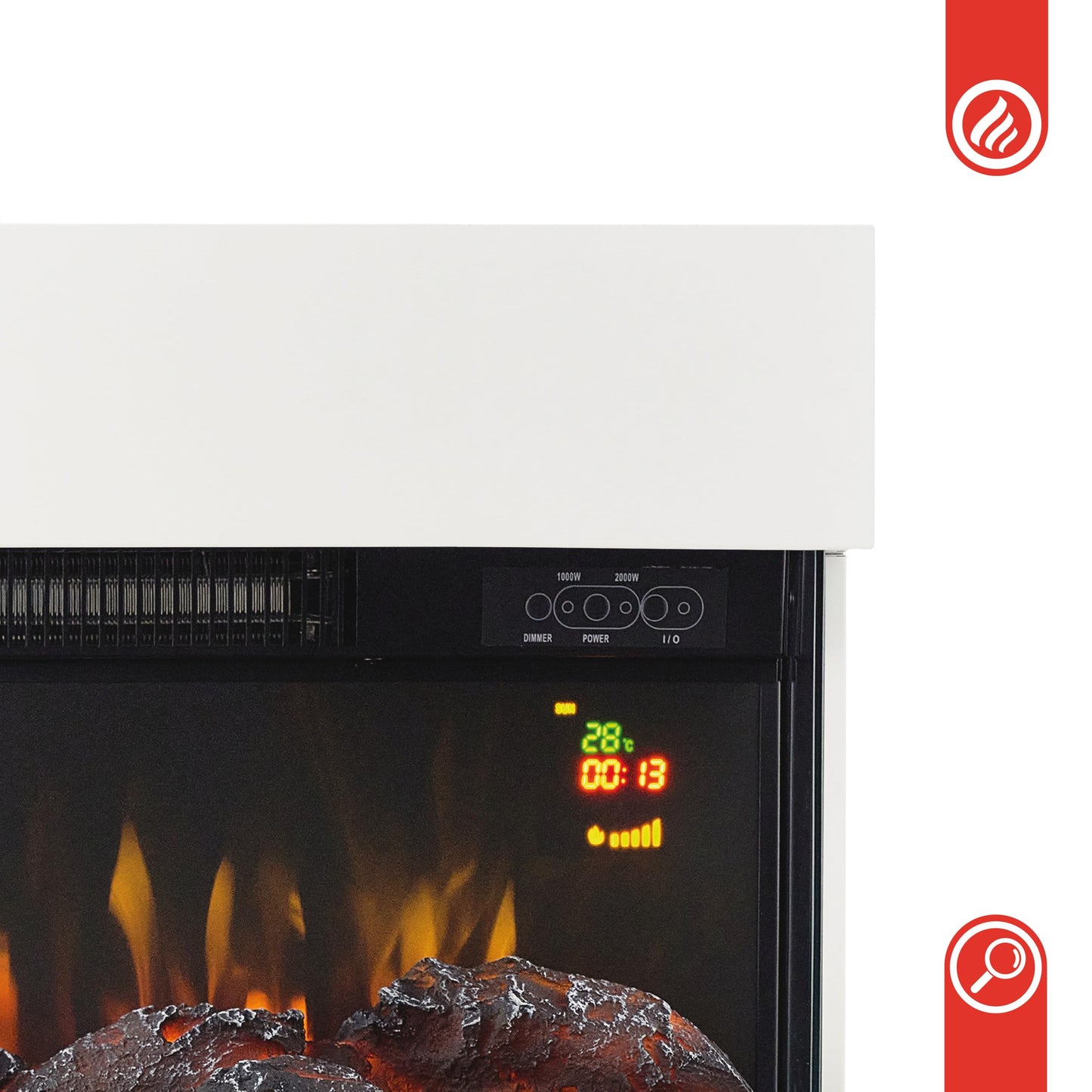 KAMINIO Elektrokamin Henri - Elektrischer Kaminofen mit Heizung, 3D-Flammeneffekt, Holzfach, Fernbedienung (Weiß)