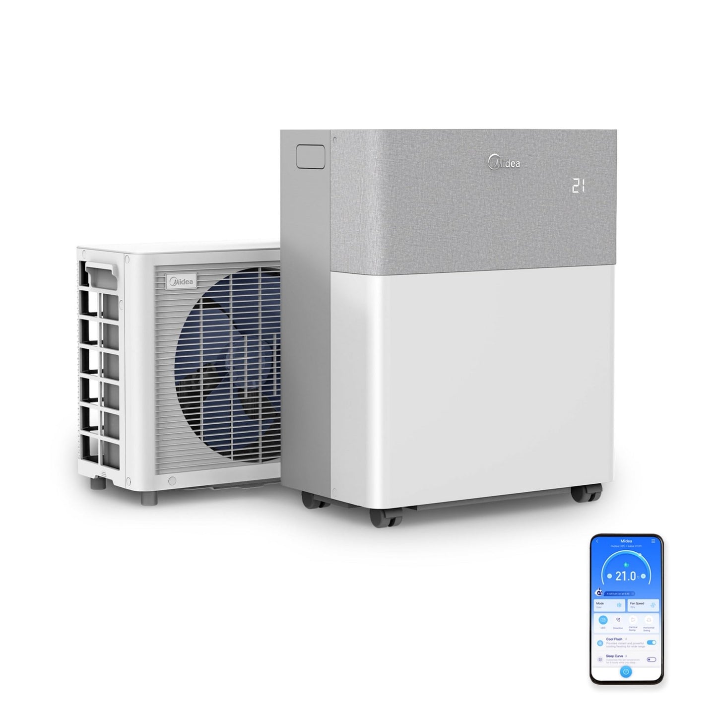 Midea Portasplit Klimaanlage, Mobile Wärmepumpe, Kühlen A++/Heizen A+, 12000 BTU 3, 5kW, für Räume bis zu 42 m² / 105 m³, nur 39 dB(A) im Silent-Modus